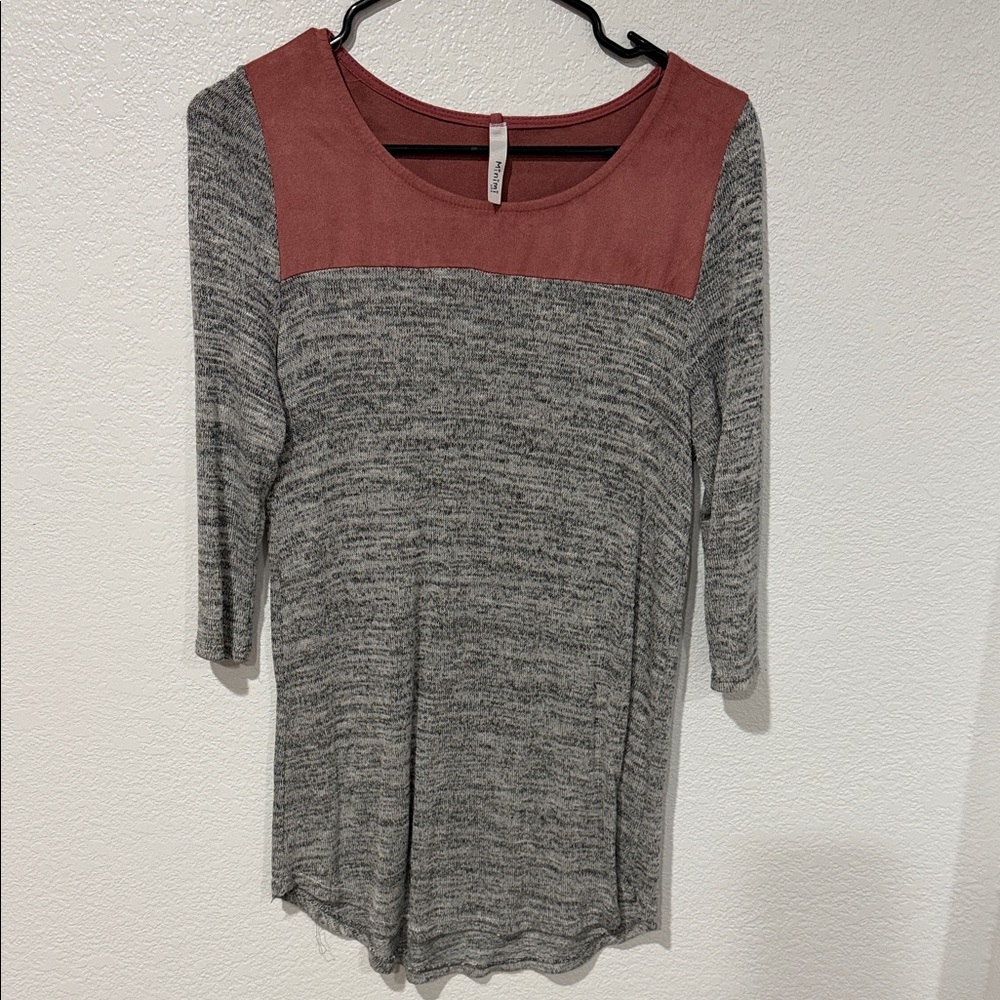 Elegant Gray and Red Long Sleeve Women's Top